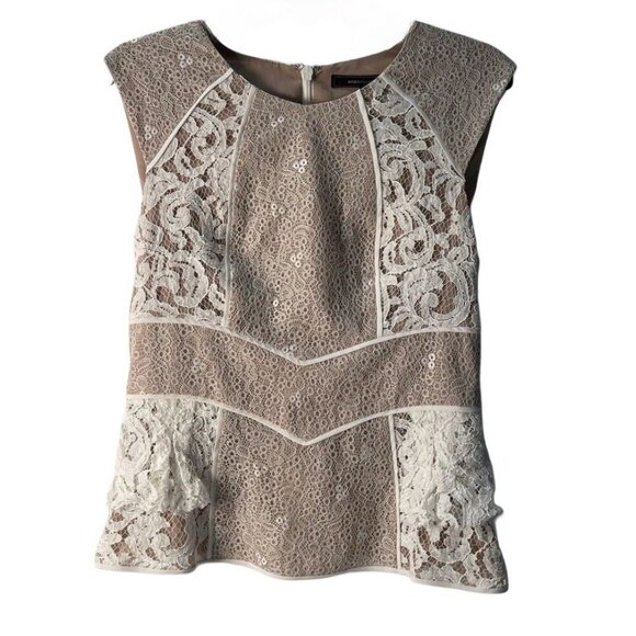 BCBGMaxAzria Kerra Lace Overlay Peplum Sleeveless Top, Size Medium, Office - Picture 4 of 6